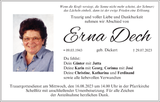 Anzeige von Erna Dech von MGO