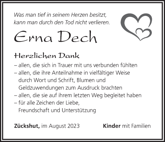 Anzeige von Erna Dech von MGO