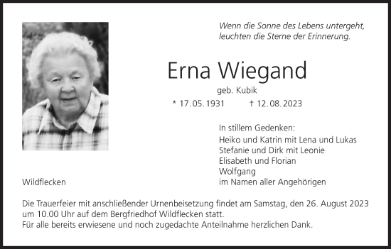 Anzeige von Erna Wiegand von MGO