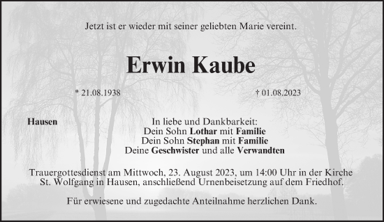 Anzeige von Erwin Kaube von MGO