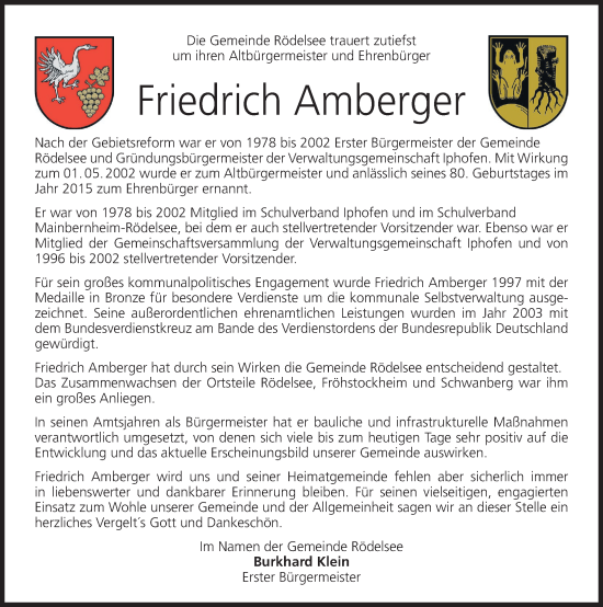 Anzeige von Friedrich Amberger von MGO