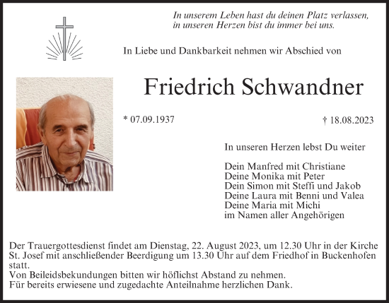 Anzeige von Friedrich Schwandner von MGO