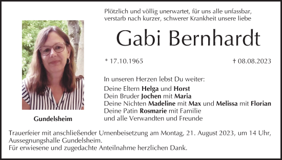 Anzeige von Gabi Bernhardt von MGO
