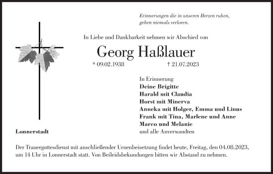 Anzeige von Georg Haßlauer von MGO