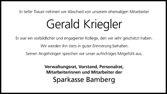 Anzeige von Gerald Kriegler von MGO