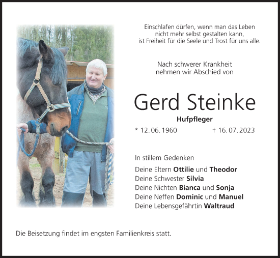Anzeige von Gerd Steinke von MGO