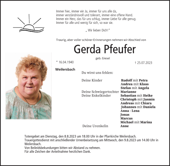 Anzeige von Gerda Pfeufer von MGO