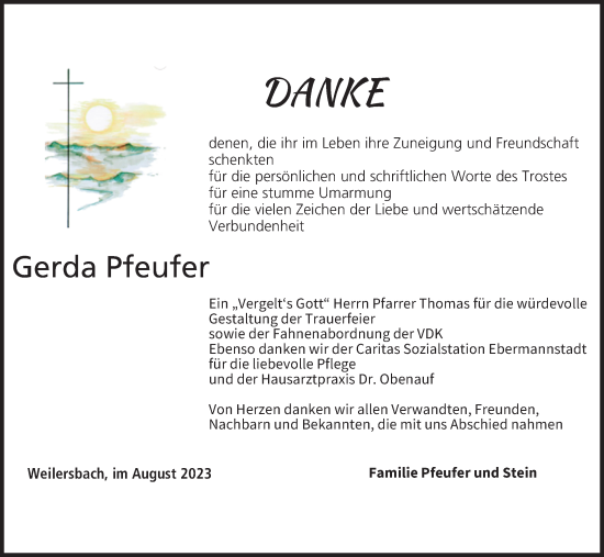 Anzeige von Gerda Pfeufer von MGO