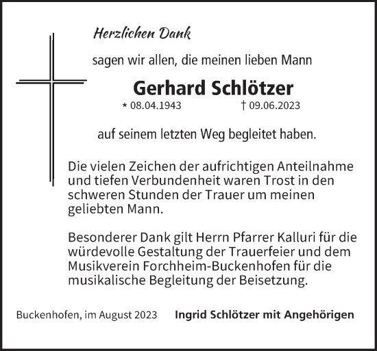Anzeige von Gerhard Schlötzer von MGO