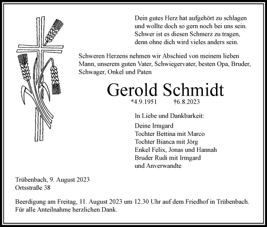 Anzeige von Gerold Schmidt von MGO