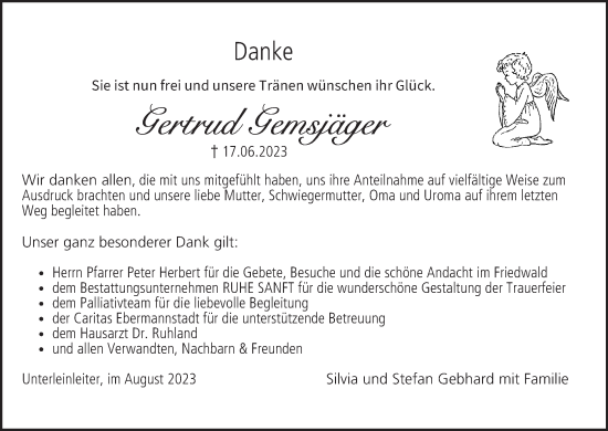 Anzeige von Gertrud Gemsjäger von MGO