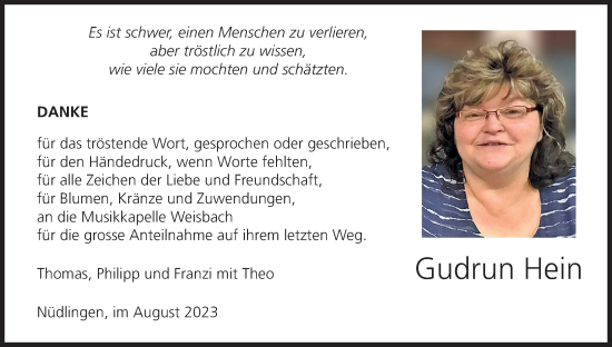 Anzeige von Gudrun Hein von MGO