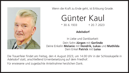 Anzeige von Günter Kaul von MGO