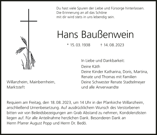 Anzeige von Hans Baußenwein von MGO