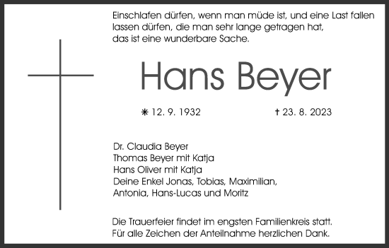 Anzeige von Hans Beyer von MGO