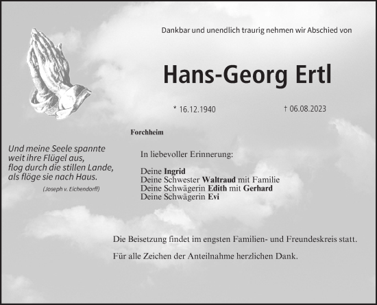 Anzeige von Hans-Georg Ertl von MGO