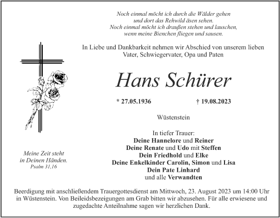 Anzeige von Hans Schürer von MGO