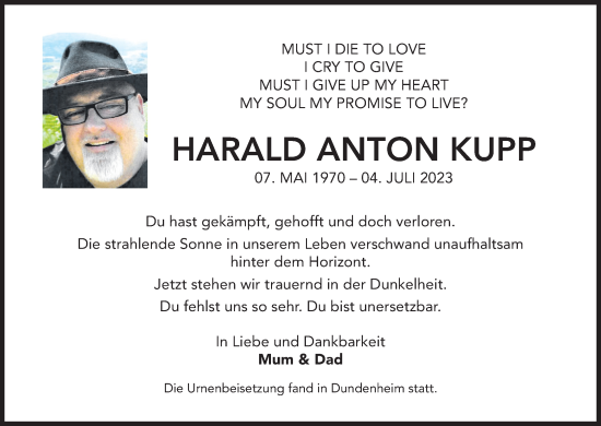 Anzeige von Harald Anton Kupp von MGO