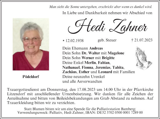 Anzeige von Hedi Zahner von MGO