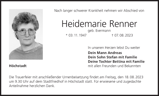 Anzeige von Heidemarie Renner von MGO