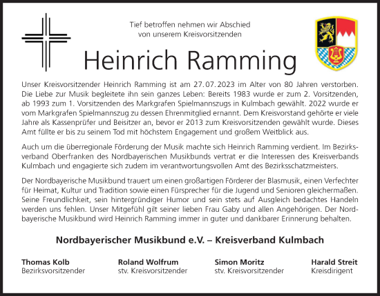 Anzeige von Heinrich Ramming von MGO