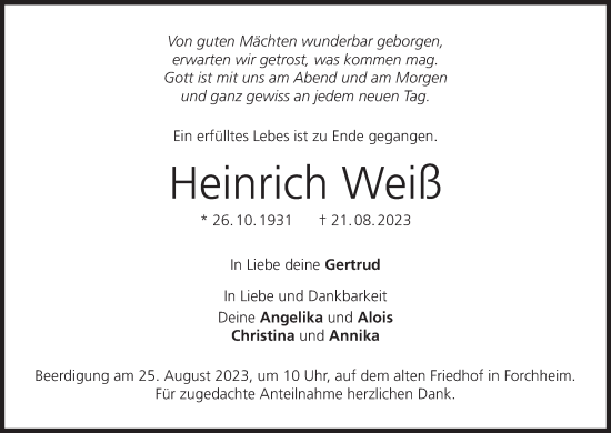 Anzeige von Heinrich Weiß von MGO