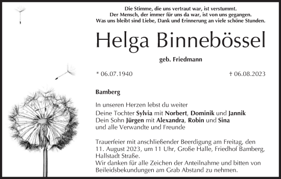 Anzeige von Helga Binnebössel von MGO