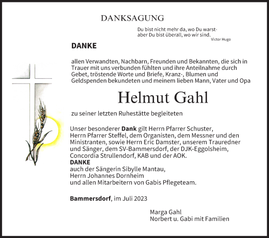 Anzeige von Helmut Gahl von MGO