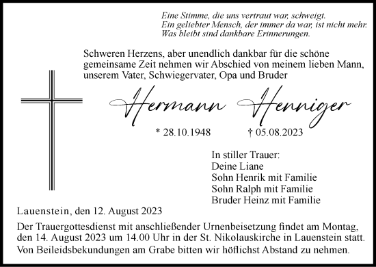 Anzeige von Hermann Henniger von MGO
