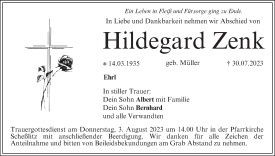 Anzeige von Hildegard Zenk von MGO