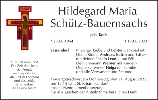 Anzeige von Hildegard Maria Schütz-Bauernsachs von MGO