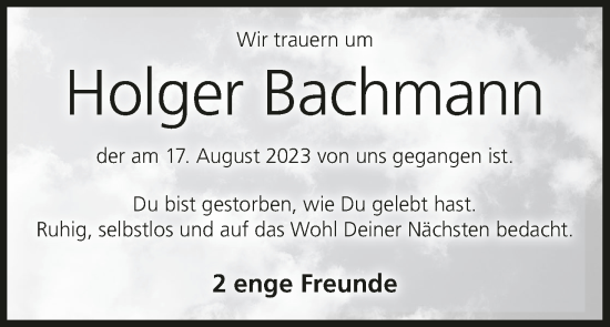Anzeige von Holger Bachmann von MGO