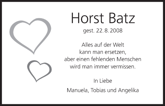 Anzeige von Horst Batz von MGO