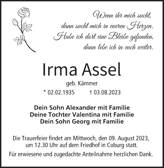 Anzeige von Irma Assel von MGO
