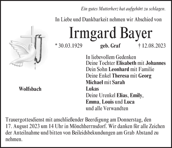 Anzeige von Irmgard Bayer von MGO