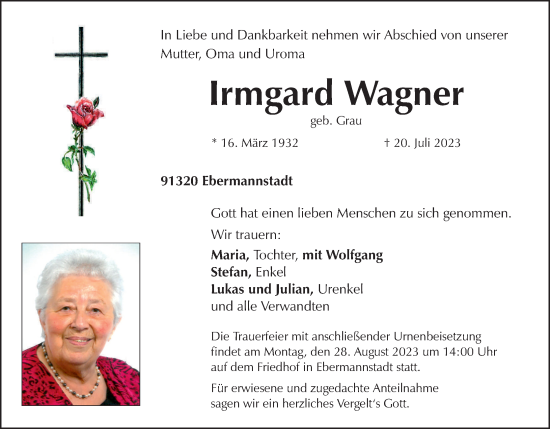 Anzeige von Irmgard Wagner von MGO