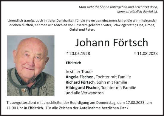 Anzeige von Johann Förtsch von MGO