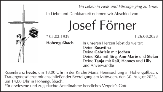 Anzeige von Josef Förner von MGO