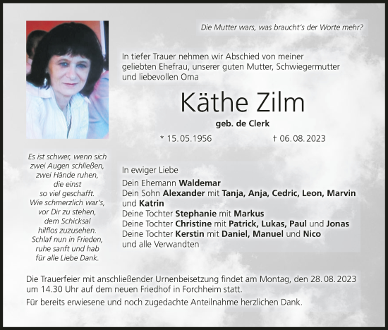 Anzeige von Käthe Zilm von MGO