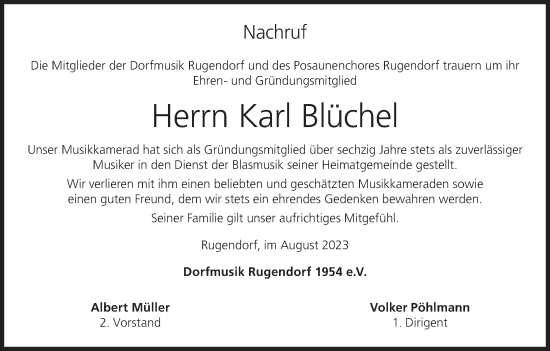 Anzeige von Karl Blüchel von MGO