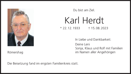 Anzeige von Karl Herdt von MGO