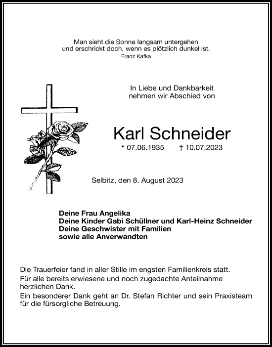 Anzeige von Karl Schneider von MGO