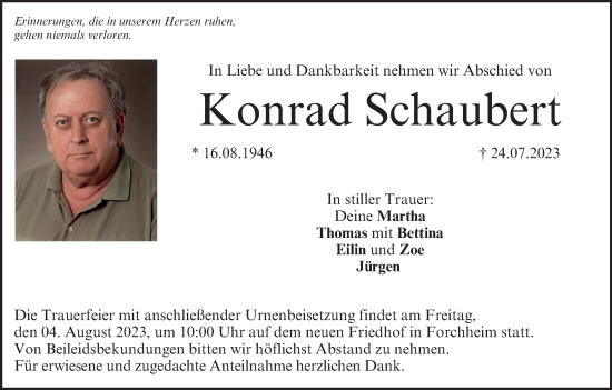 Anzeige von Konrad Schaubert von MGO