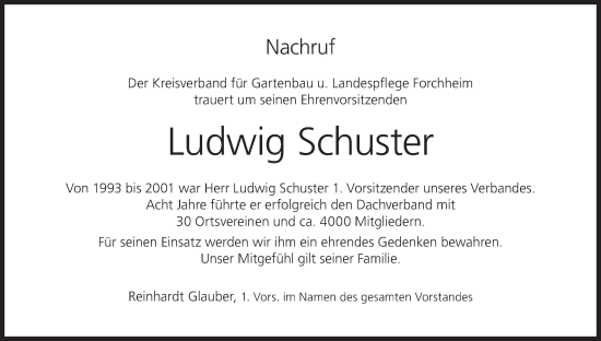 Anzeige von Ludwig Schuster von MGO