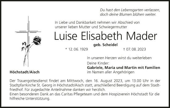 Anzeige von Luise Elisabeth Mader von MGO