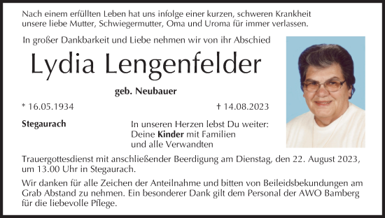 Anzeige von Lydia Lengenfelder von MGO