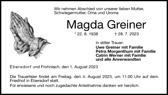 Anzeige von Magda Greiner von MGO