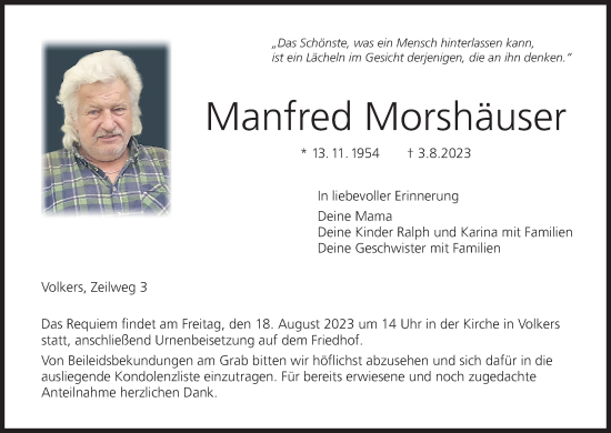 Anzeige von Manfred Morshäuser von MGO