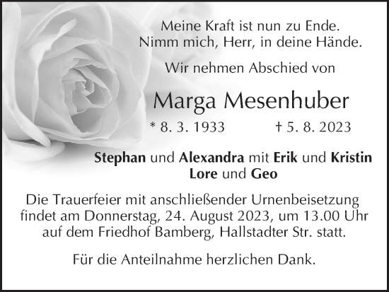 Anzeige von Marga Mesenhuber von MGO