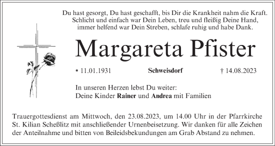 Anzeige von Margareta Pfister von MGO